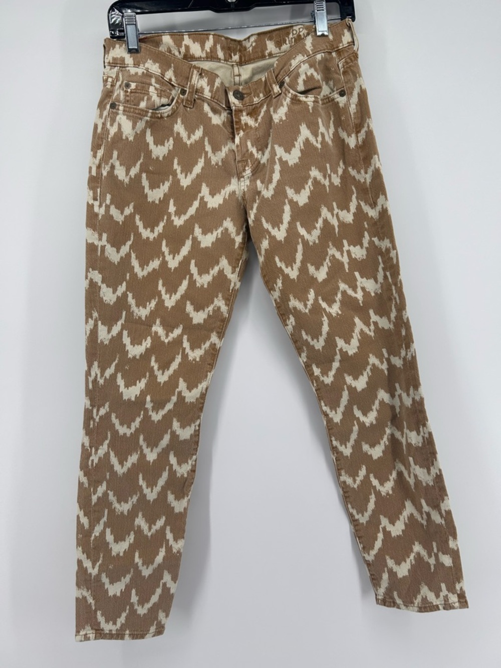 7 For All Mankind Jeans Women 27 Brown Cream Ikat Print Straight Leg Stretch USA